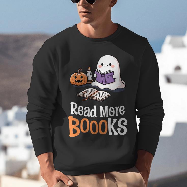 Halloween Teacher Women Cute Reading Ghost Read More Books Unisex Sweatshirt