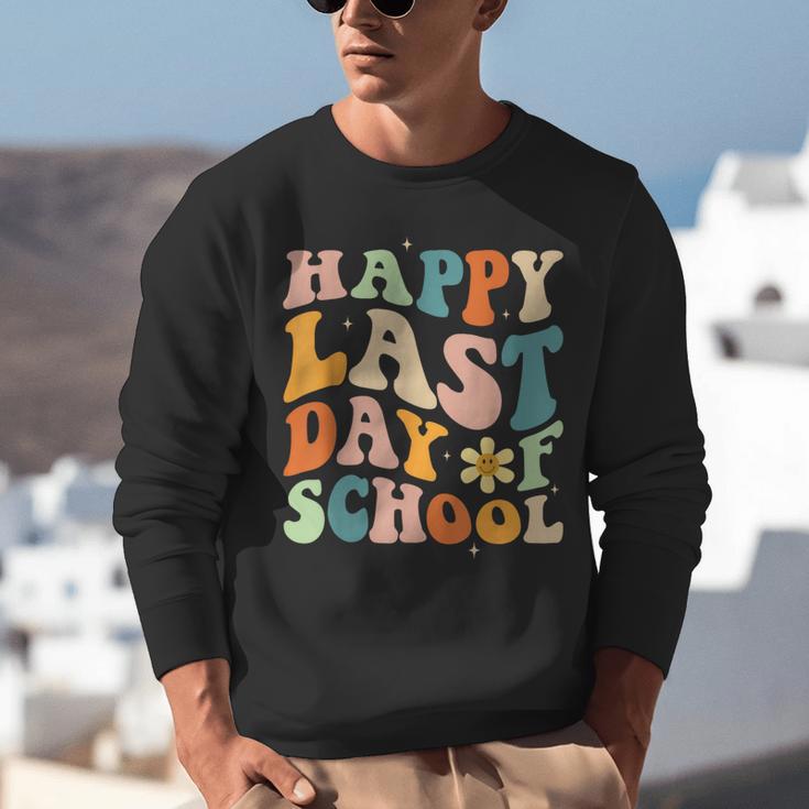 Happy Last Day Of School Groovy Teacher Student Graduation Unisex Sweatshirt
