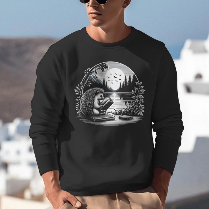 Hedgehog Reading Book Full Moon Lake Scenery Unisex Sweatshirt Hedgehog Reading Book Full Moon Lake Scenery Unisex Sweatshirt