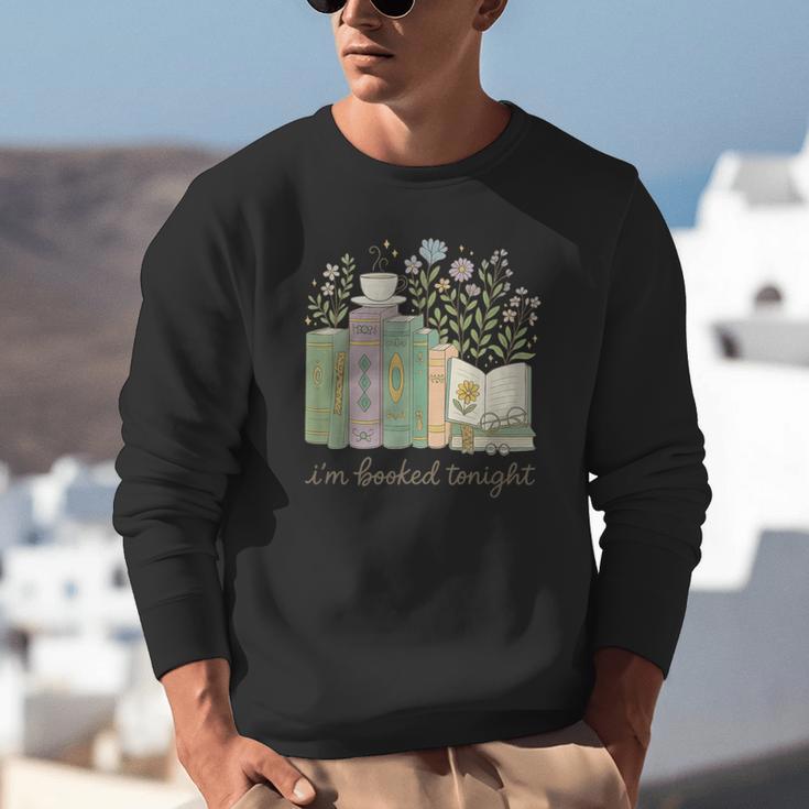 I'm Booked Tonight Cozy Floral Book Lover Graphic Unisex Sweatshirt