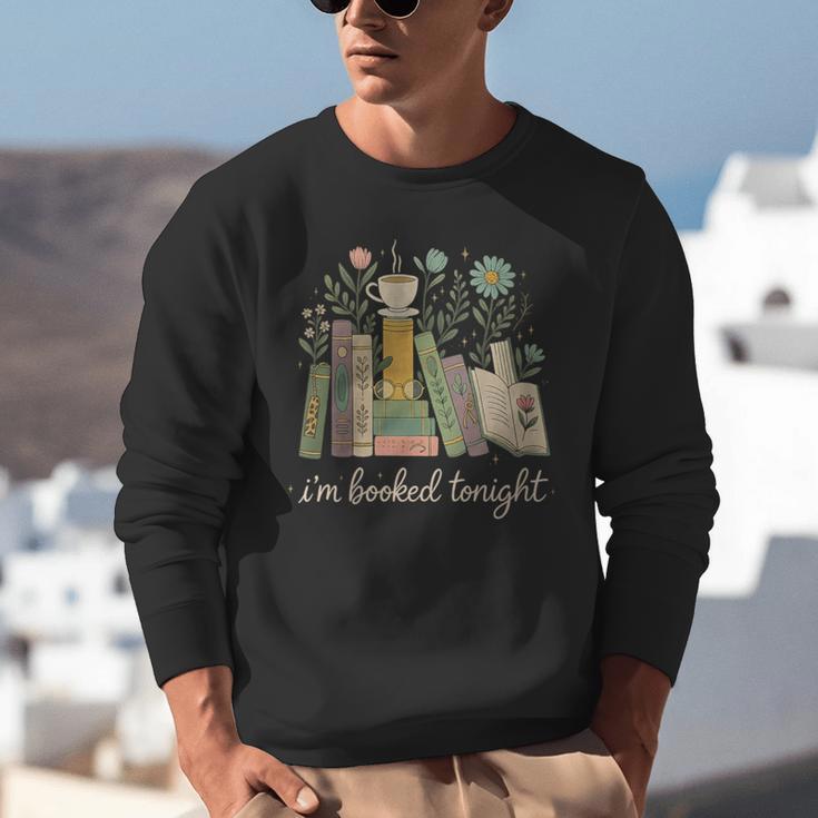 I'm Booked Tonight Floral Books Cozy Reading Graphic Unisex Sweatshirt