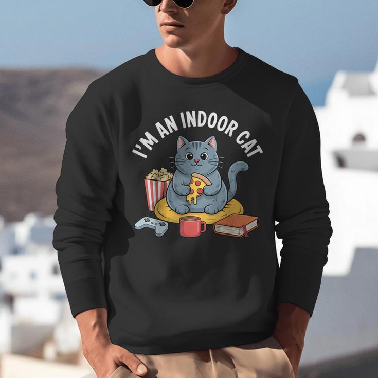 I'm An Indoor Cat Introvert Pizza Popcorn Book Gamer Cat Unisex Sweatshirt