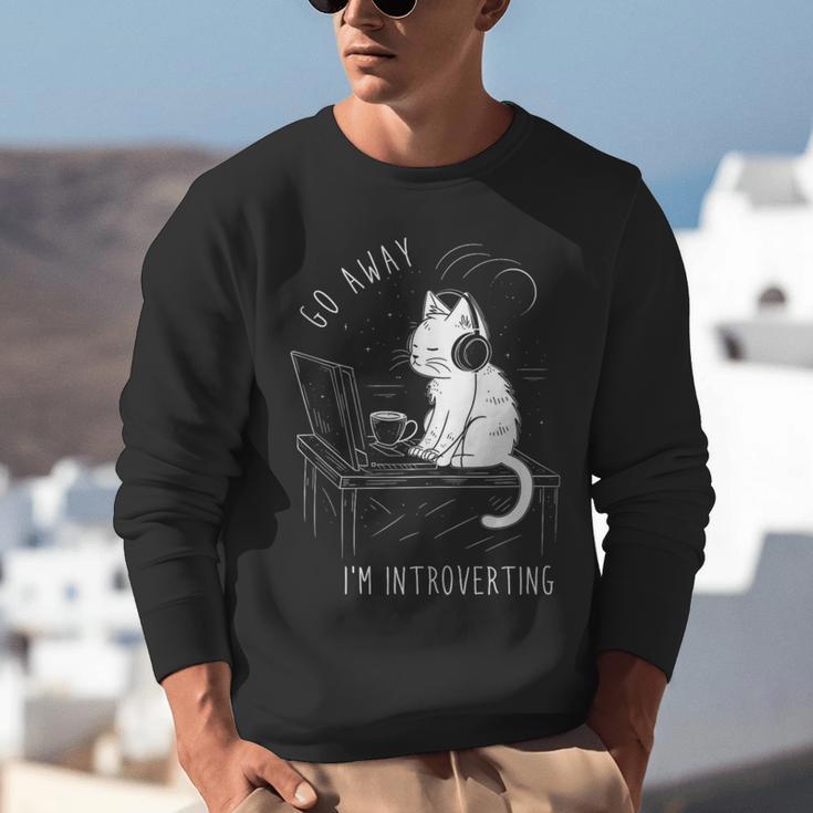 Introvert Cat With Coffee On Computer Antisocial Emo Goth Unisex Sweatshirt Introvert Cat With Coffee On Computer Antisocial Emo Goth Unisex Sweatshirt