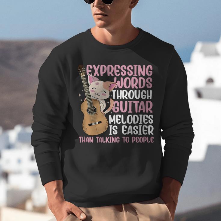 Introvert Guitarist Expressing Words Through Guitar Melody Unisex Sweatshirt