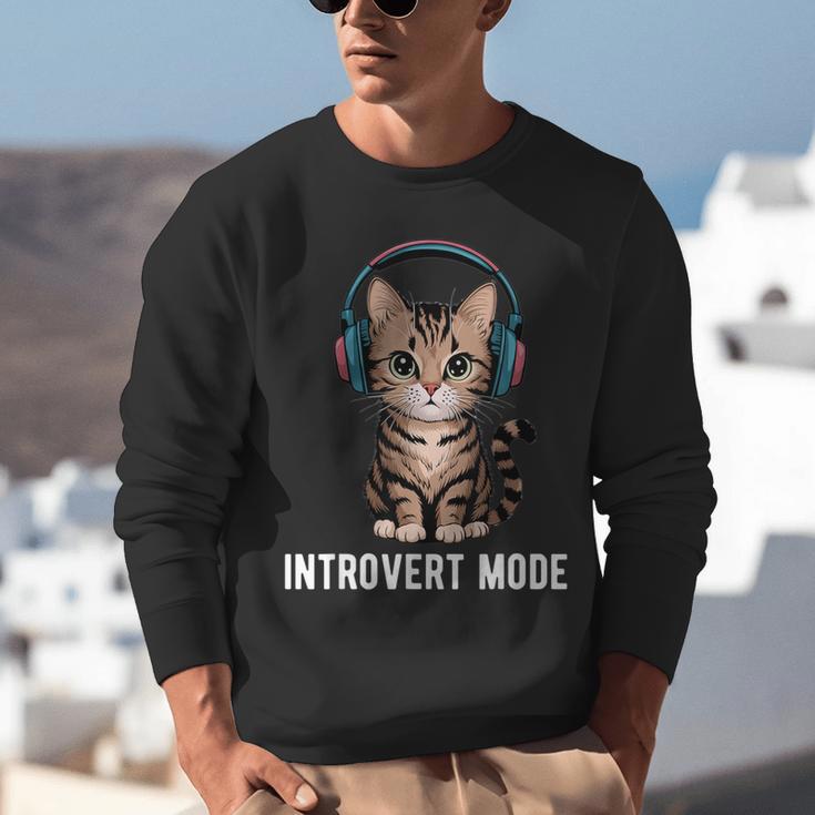Introvert Mode Cat With Headphones Kitten Lover Unisex Sweatshirt