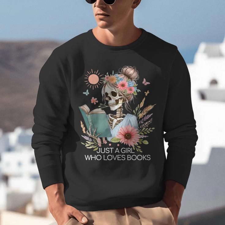 Just A Girl Who Loves Books Messy Bun Book Skeleton Bookworm Unisex Sweatshirt Just A Girl Who Loves Books Messy Bun Book Skeleton Bookworm Unisex Sweatshirt
