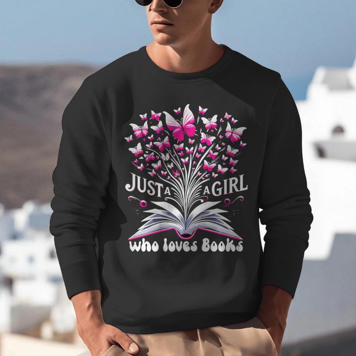 Just a Girl Who Loves Books Reading Book Butterfly Bookworm Unisex Sweatshirt