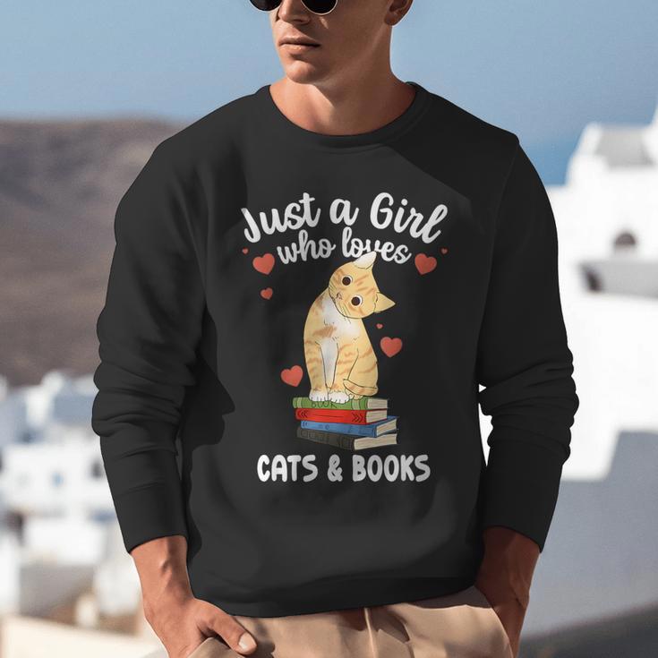 Just a Girl Who Loves Cats And Books Reading Cat & Bookworm Unisex Sweatshirt