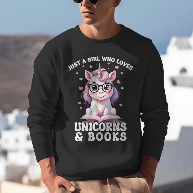 Just a Girl Who Loves Unicorns & Books Bookish Unicorn Love Unisex Sweatshirt