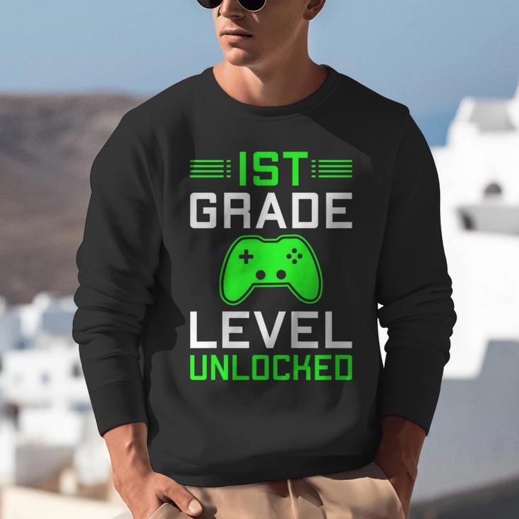 Kids 1st Grade Level Unlocked Back To School Gamer Graduation Unisex Sweatshirt