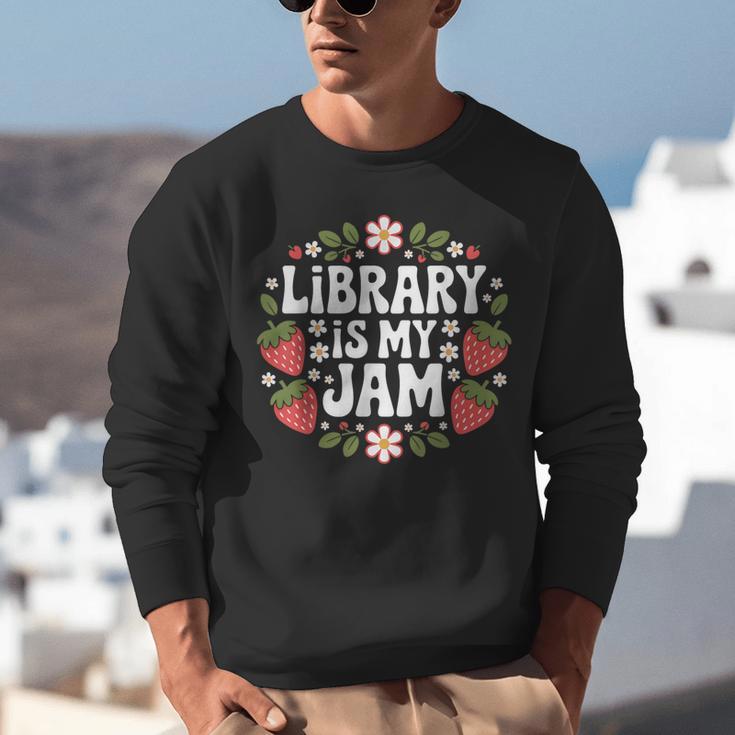 Library Is My Jam Librarian Book Lover Strawberry Unisex Sweatshirt