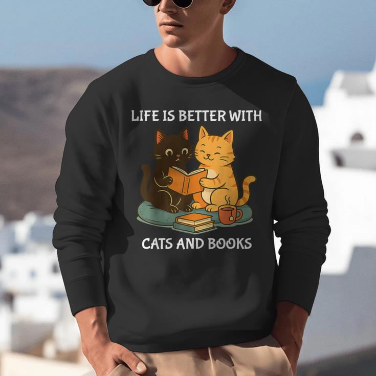 Life Is Better With Cats And Books Cute Cat Lover Unisex Sweatshirt Life Is Better With Cats And Books Cute Cat Lover Unisex Sweatshirt