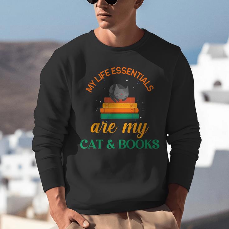 My Life Essentials Are Cat And Books Unisex Sweatshirt