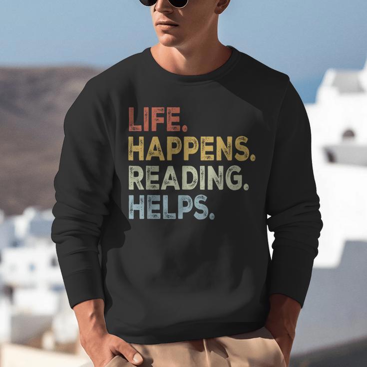Life Happens Reading Helps Book Lovers Vinage Unisex Sweatshirt