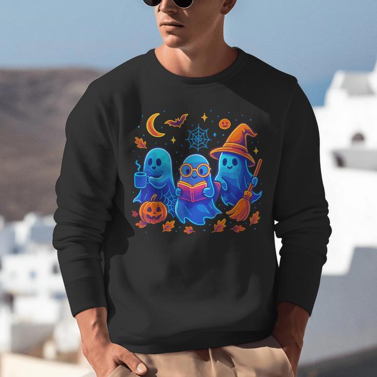 Little Ghost Coffee Tee Spooky Season Ghost Reading Book Unisex Sweatshirt