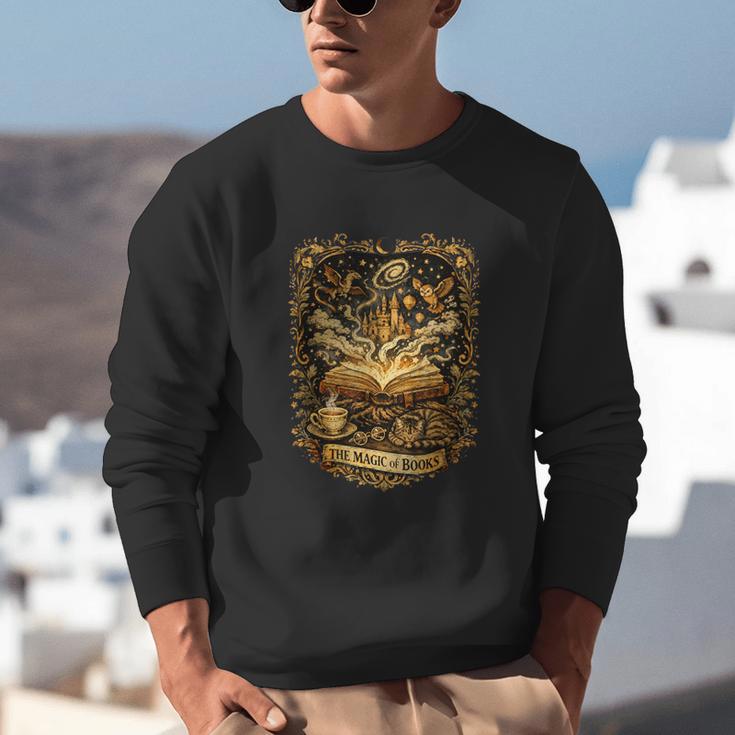 The Magic Of Books Vintage Style Reading Lover Cat & Tea Unisex Sweatshirt