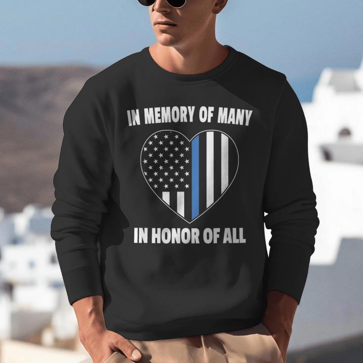 In Memory Of Many Honor Of All Blue Line American Flag Hear Unisex Sweatshirt