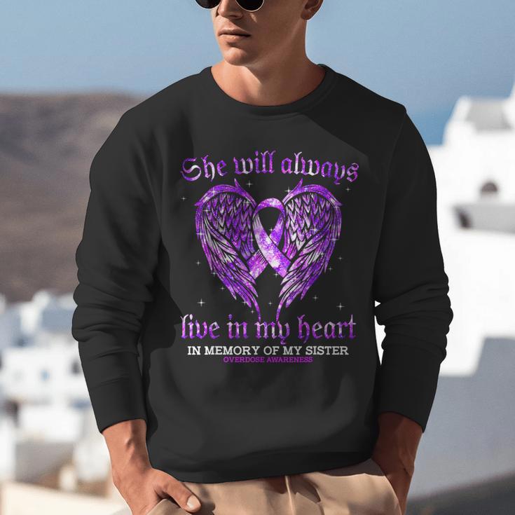 In Memory Of My Sister Overdose Awareness Angel Wing Unisex Sweatshirt