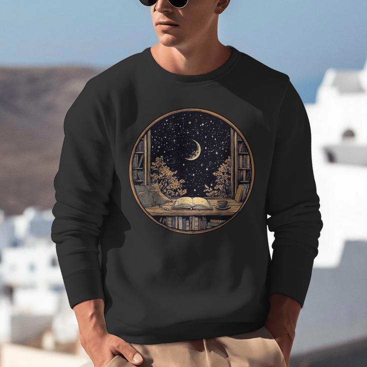 Moon Book Bookshelf Library Coffee Cup Star Stars Pattern Unisex Sweatshirt Moon Book Bookshelf Library Coffee Cup Star Stars Pattern Unisex Sweatshirt