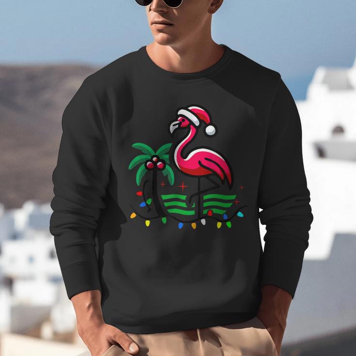 Nostalgia Holiday Tees -Adult Christmas Flamingo Small Short Sleeve Crew Neck Cotton Polyester Lightweight Ribbed Cuff Winter Unisex Sweatshirt