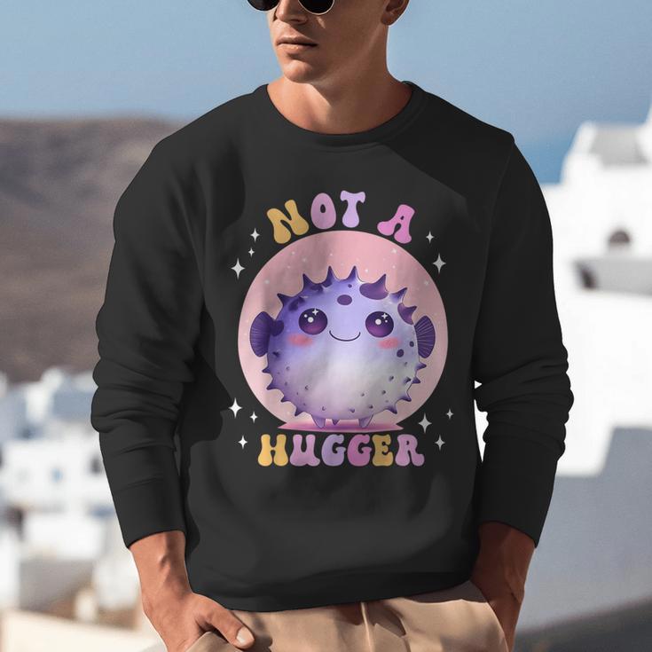 Not a Hugger Cute Pufferfish Autism Awareness Introverts Unisex Sweatshirt