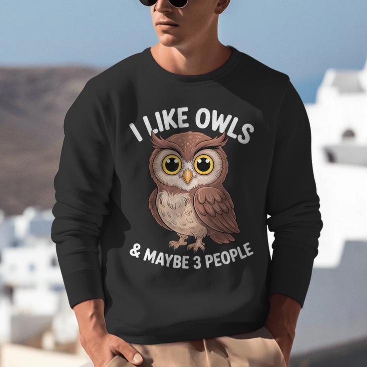 I Like Owls And Maybe 3 People Introvert Humor Casual Unisex Sweatshirt