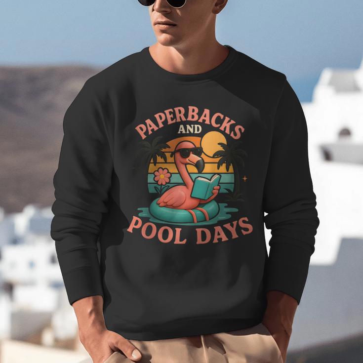 Paperbacks And Pool Days Flamingo Reading Summer Vibes Books Unisex Sweatshirt