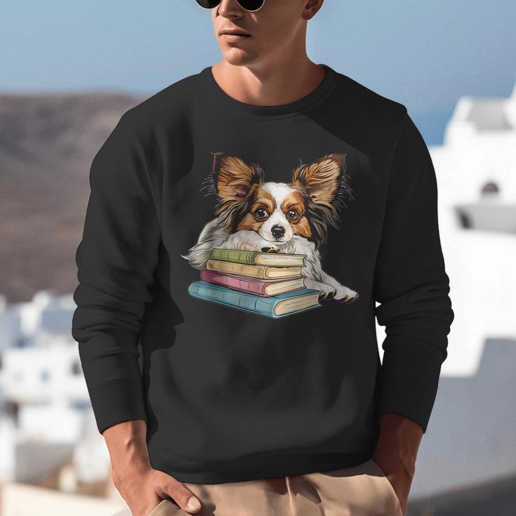 Papillon Books Reading Dog Breed Graphic For Men Women Kids Unisex Sweatshirt