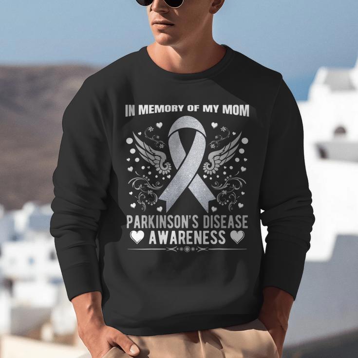 Parkinson's Disease Awareness Memory Of My Mom Ribbon Wings Unisex Sweatshirt