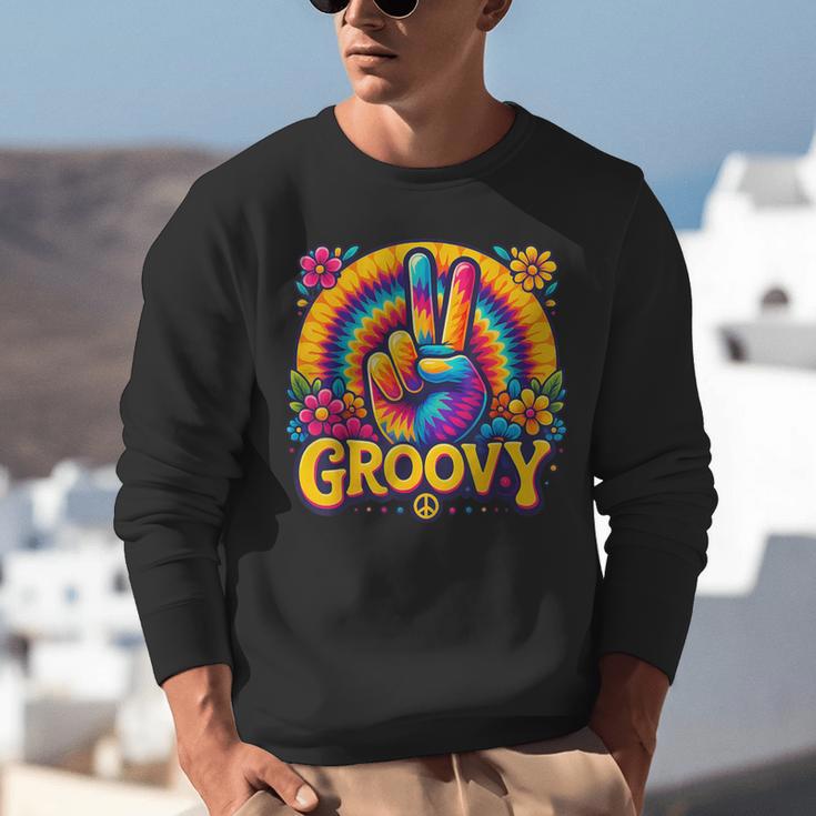 Peace Sign Groovy Vibes Costume Nostalgia Tie Dye Fashion Unisex Sweatshirt