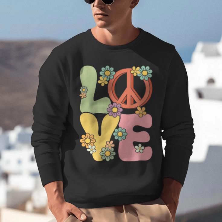 Peace Sign Love Groovy Vibes Costume Nostalgia 1980s Fashion Unisex Sweatshirt