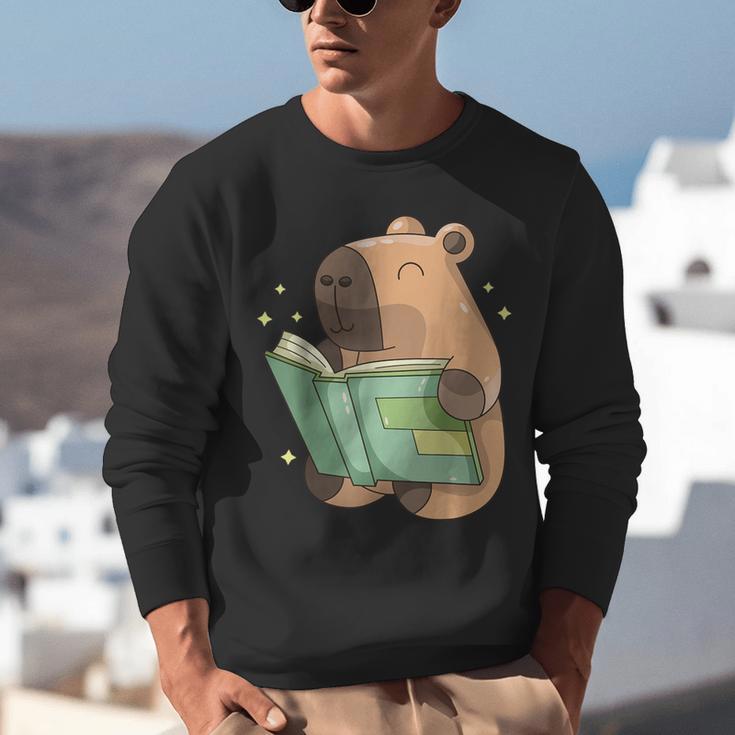 Pet Capybara Is Reading Library Capy Word Book Day Teacher Men Women Kids Unisex Sweatshirt