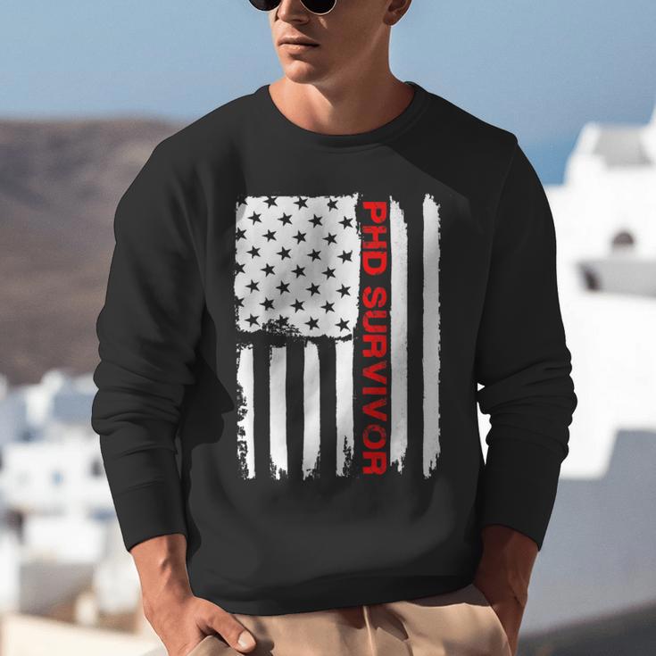 PhD Survivor Graduation American Flag Shirt Degree Tee Women Kids Men Unisex Sweatshirt