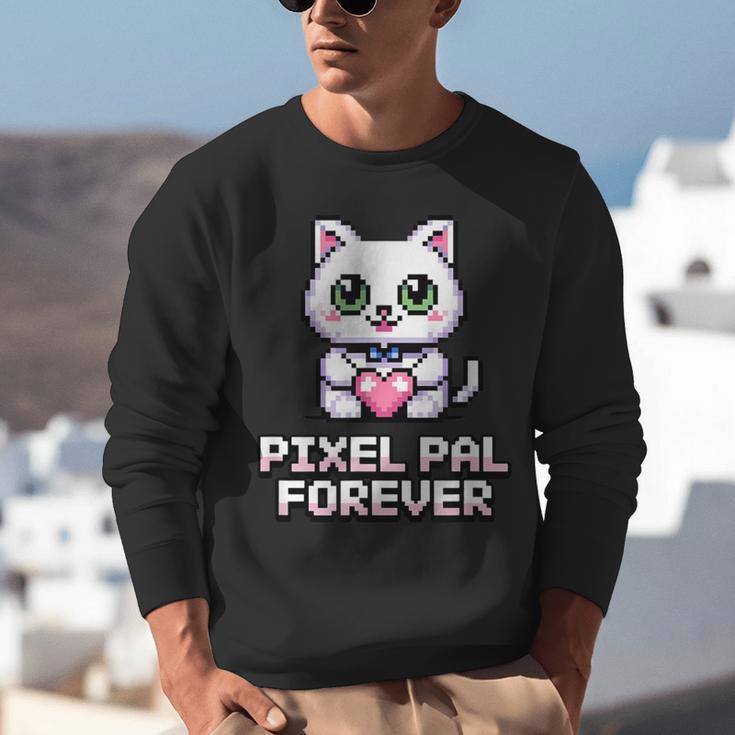 Pixel Art Pet Cat Y2K Retro Vintage Digital Nostalgia Tech Unisex Sweatshirt