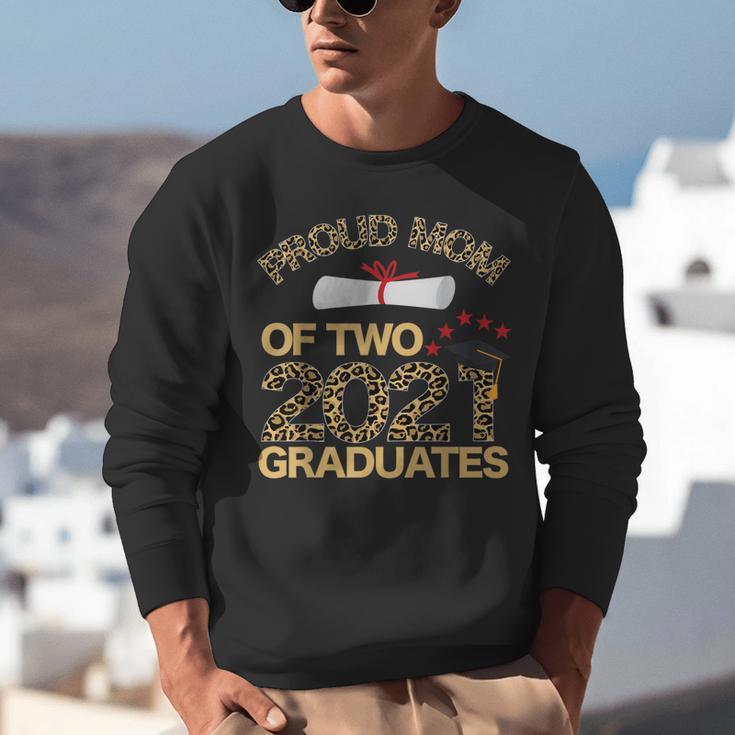 Proud Mom Of Two 2021 Graduates Twin Mama Graduation Leopard Unisex Sweatshirt