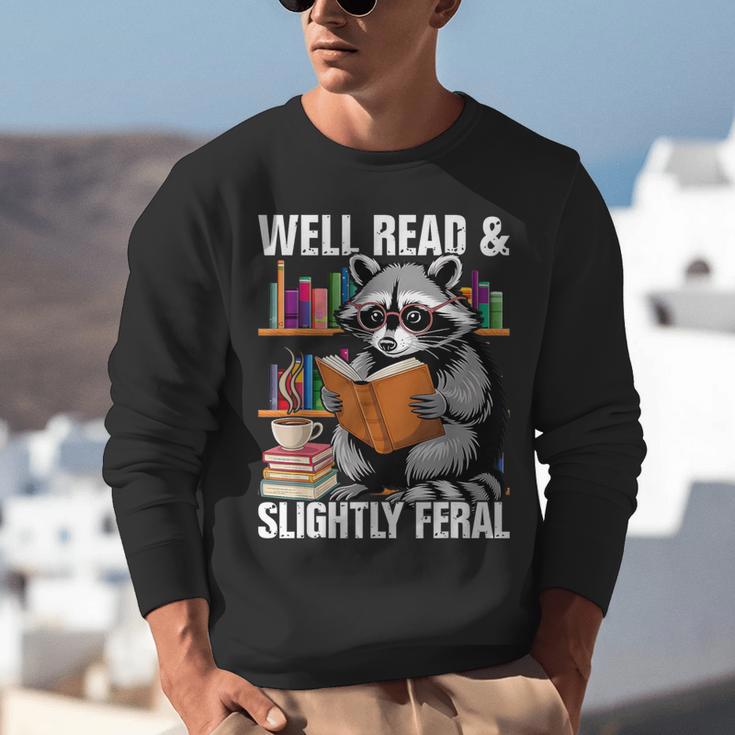 Well Read & Slightly Feral Raccoon Book Lover Graphic Unisex Sweatshirt