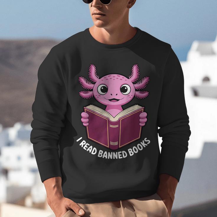 I Read Banned Books Axolotl Reading Unisex Sweatshirt