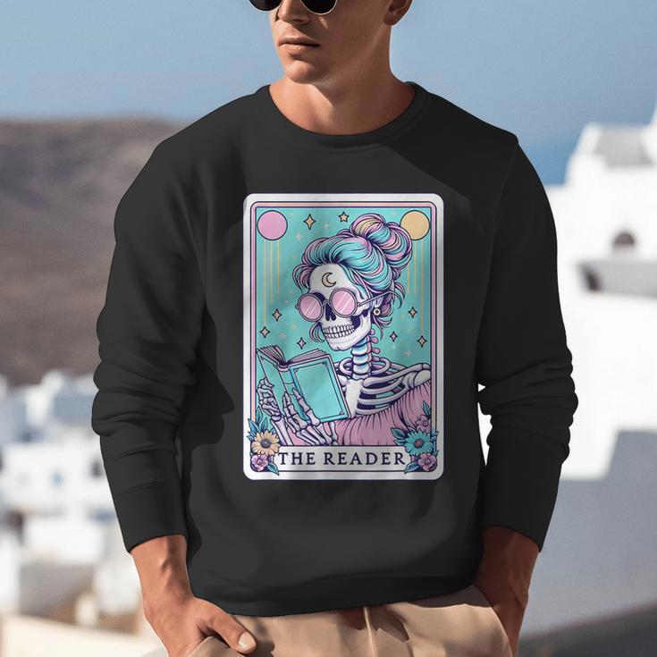 The Reader Retro Reading Skeleton Books Flowers Tarot Card Unisex Sweatshirt