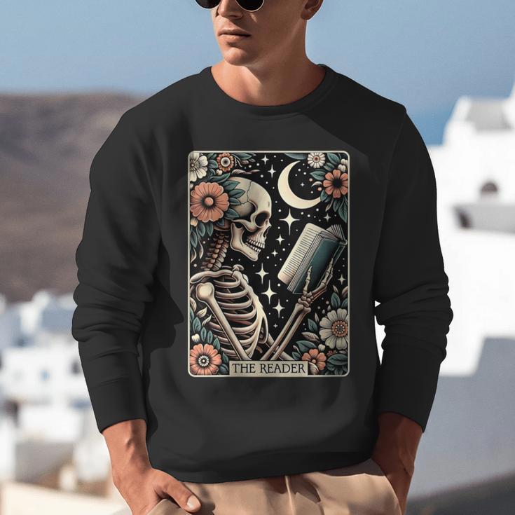 The Reader Tarot Card Skeleton Reading Book Bookworm Bookish Unisex Sweatshirt