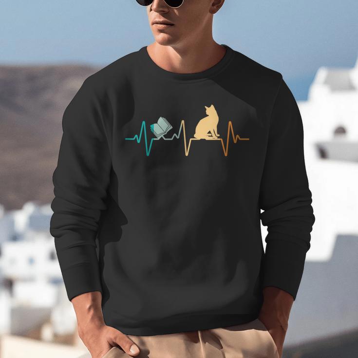 Reading Cat Heartbeat Book & Cat Lover Unisex Sweatshirt