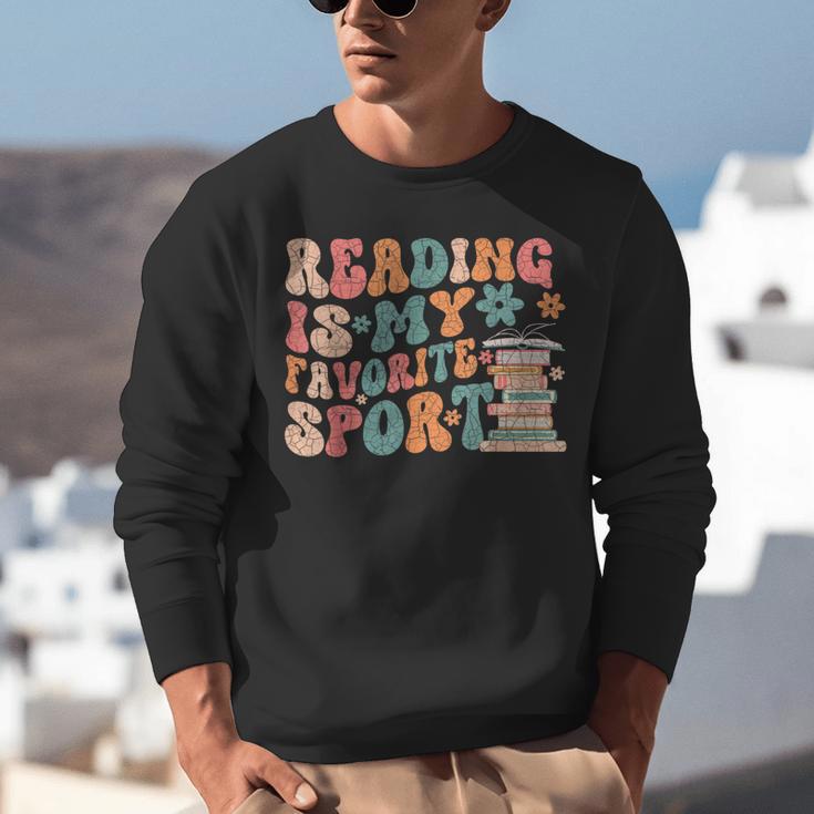 Reading Is My Favorite Sport Retro Groovy Book Lovers Unisex Sweatshirt