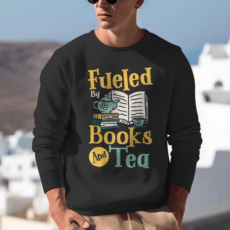 Reading Hobby Bookshelves Library Fueled By Books And Tea Unisex Sweatshirt
