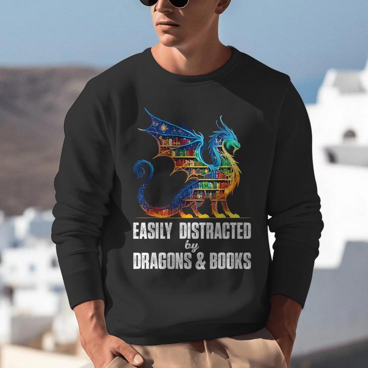 Reading Lover Easily Distracted By Dragons And Books Dragon Unisex Sweatshirt