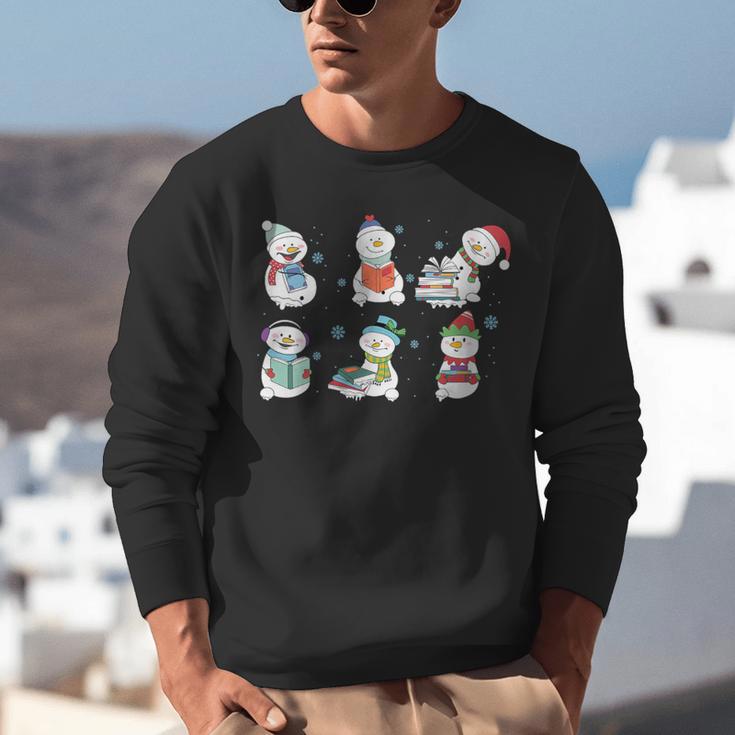 Reading Snowman Christmas Book Lovers Bookworm Librarian Unisex Sweatshirt