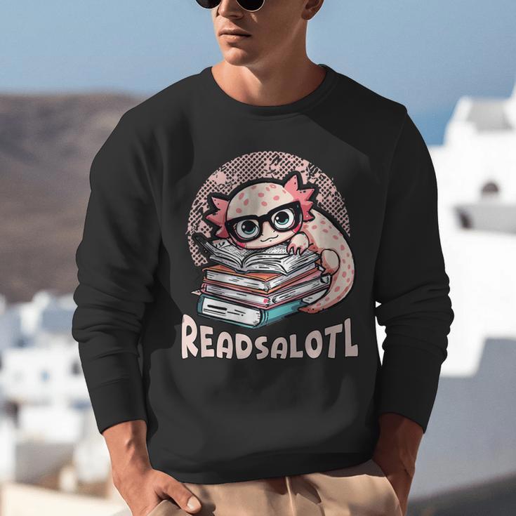 Readsalotl Axolotl Reading Books Glasses Bookworm Pun Fun Unisex Sweatshirt Readsalotl Axolotl Reading Books Glasses Bookworm Pun Fun Unisex Sweatshirt