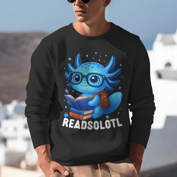 Readsolotl Blue Kawaii Axolotl Book Lover Reading Unisex Sweatshirt