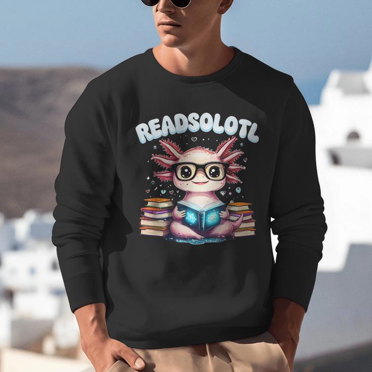 Readsolotl Pink Kawaii Axolotl Read Book Lover Reading Unisex Sweatshirt