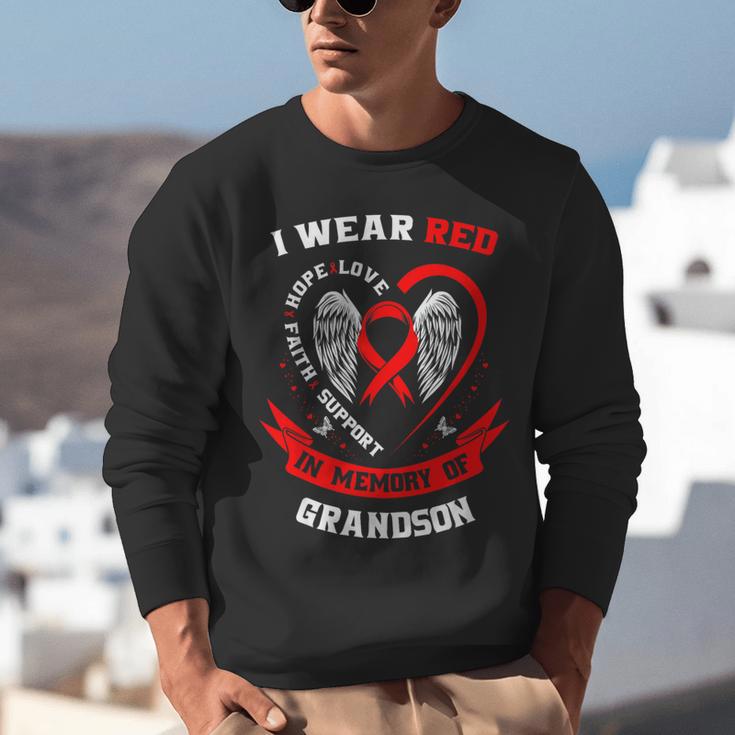 Red In Memory Of Grandson Heart Disease American Heart Month Unisex Sweatshirt Red In Memory Of Grandson Heart Disease American Heart Month Unisex Sweatshirt