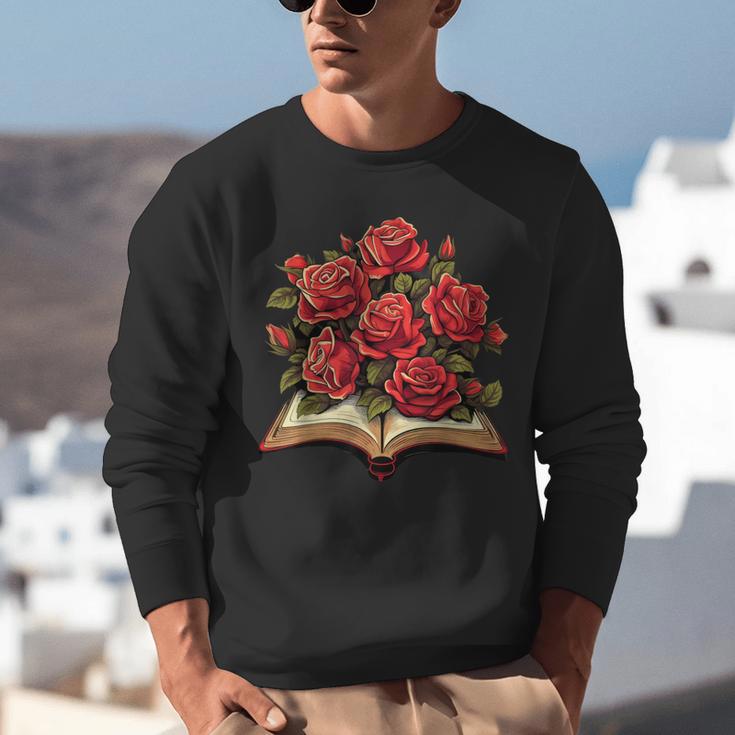 Red Roses Flowers Book Floral Unisex Sweatshirt