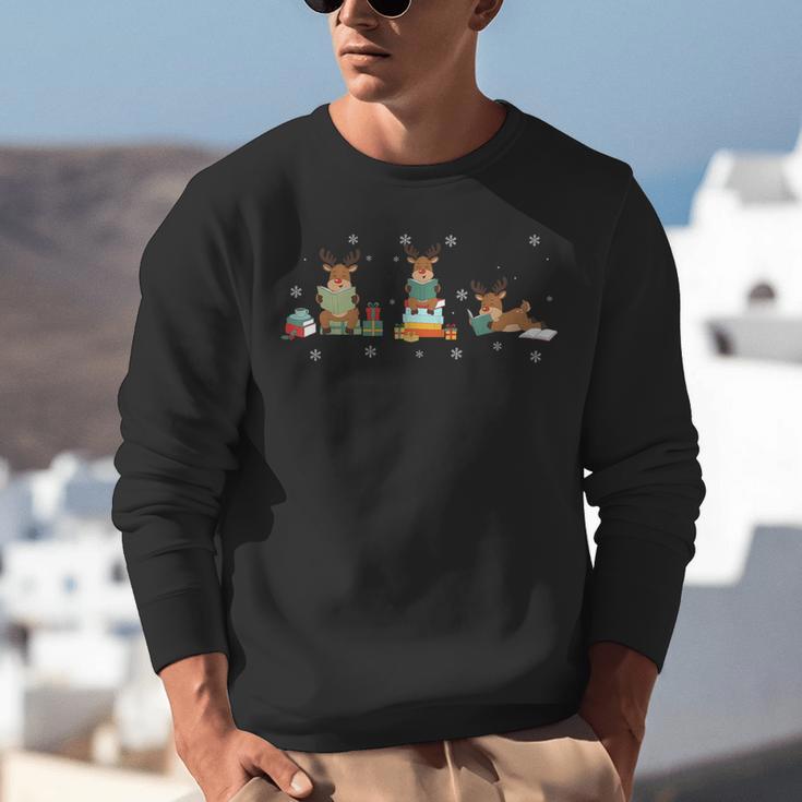 Reindeer Reading Books Christmas Library Classroom Unisex Sweatshirt